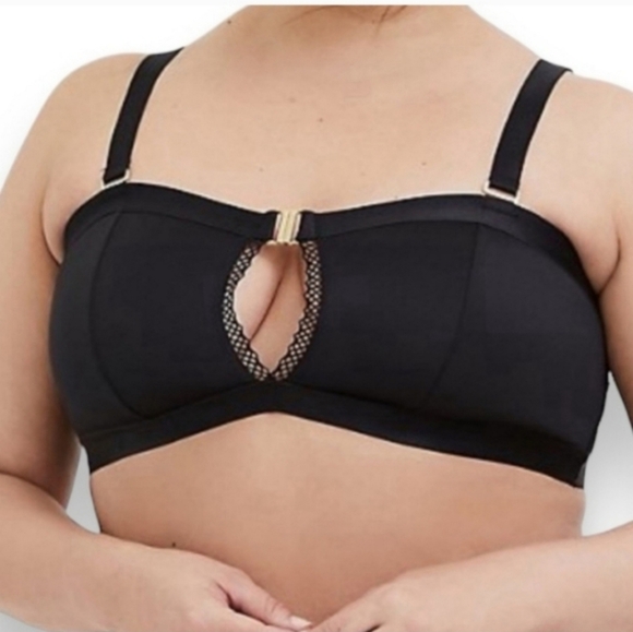 Torrid Curve Black Strappy Fishnet Mesh Buckle Bandeau Bralette Bra - Picture 1 of 14